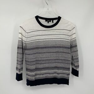 Theory Rainee P lightweight linen blend sweater black white stripe nubby Small